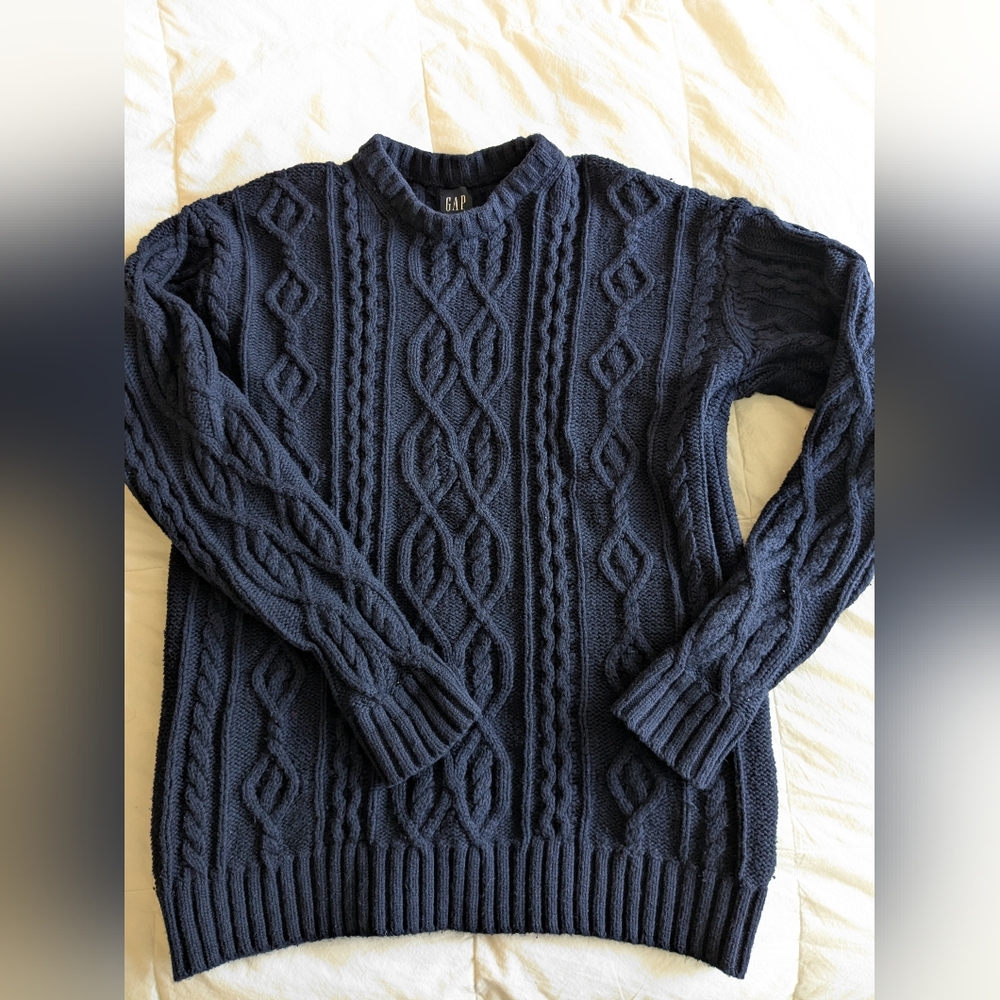 Men's GAP Navy Cable Knit Sweater Size M Tall